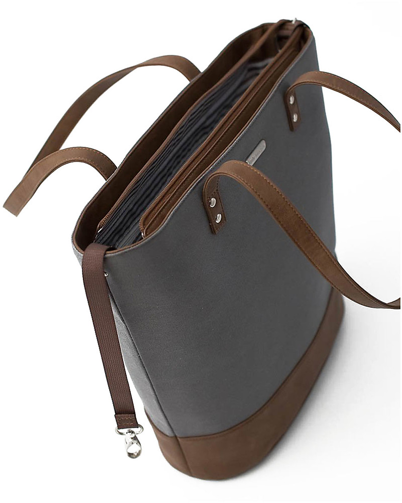 grey and tan changing bag